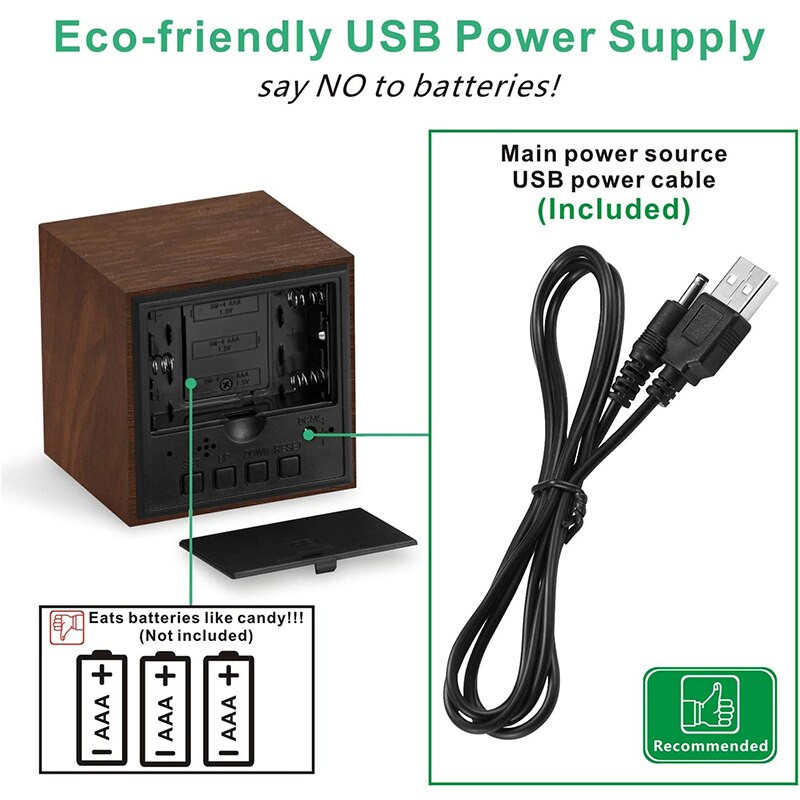 Vieno veido LED skaitmeninis žadintuvas miegamajame Išmanusis žadintuvas Skaitmeninis stalinis laikrodis naktinis staliukas, skirtas kambariui, maitinamas USB / AAA