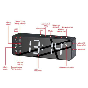 Μαύρο Λευκό Ασύρματο για ηχείο Bluetooth Ραδιόφωνο FM Sound Box Επιτραπέζιο Ξυπνητήρι Αναπαραγωγή μουσικής Κάρτα TF Μπάσο Ηχείο Ξυπνητήρι