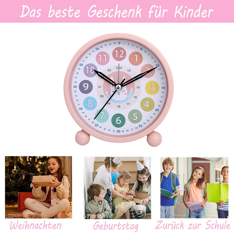 Vaikų žadintuvas Mielas animacinis triušis besimokantis laikrodis tylus su naktine šviesa, skirtas namų dekoravimui Vaikų miegamojo rašomasis stalas prie lovos