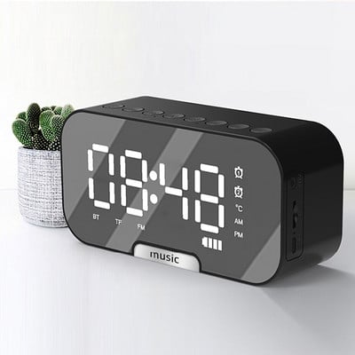 Vezeték nélküli Bluetooth hangszóró digitális LED óra telefontartóval FM rádió hordozható kártyatükör hang két asztali ébresztőóra