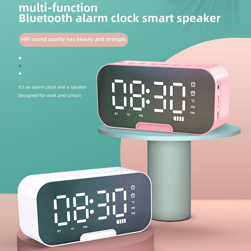 Vezeték nélküli Bluetooth hangszóró digitális LED óra telefontartóval FM rádió hordozható kártyatükör hang két asztali ébresztőóra
