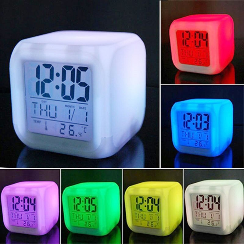 Ceas cu Led Ceas cu Led Ceas Deşteptător 7 Culori Schimbătoare Digital Birou Gadget Termometru Noapte Ceas Strălucitor Pentru Cadouri Decor Interior