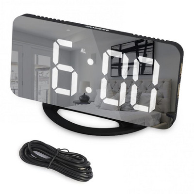 LED skaitmeninis žadintuvas veidrodinio paviršiaus šviesos jutimo 3 reguliuojamo ryškumo laikrodis su dviem USB prievadais despertador digital