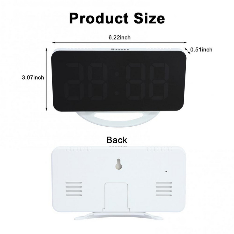 LED skaitmeninis žadintuvas veidrodinio paviršiaus šviesos jutimo 3 reguliuojamo ryškumo laikrodis su dviem USB prievadais despertador digital