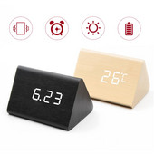 LED fa ébresztőóra asztal hangvezérlés digitális óra hőmérséklet páratartalom kijelző fa asztali órák USB/AAA