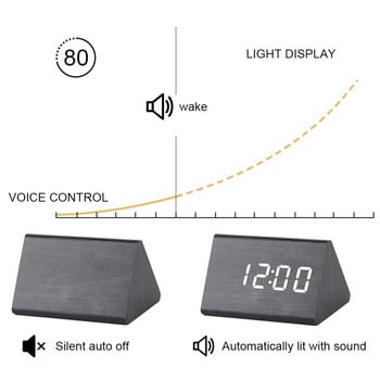 Ξύλινο Ξυπνητήρι LED Επιτραπέζιο φωνητικό έλεγχο Ψηφιακό ρολόι Εμφάνιση θερμοκρασίας υγρασίας Ξύλινα ρολόγια επιτραπέζιου υπολογιστή USB/AAA