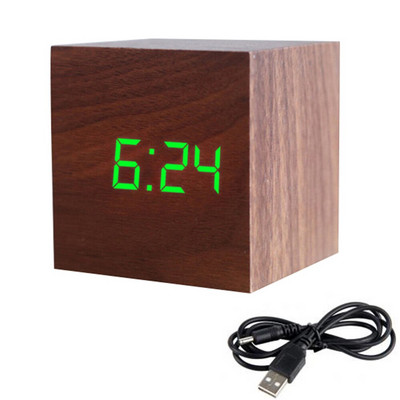 LED fa ébresztőóra asztal hangvezérlés digitális óra hőmérséklet páratartalom kijelző fa asztali órák USB/AAA