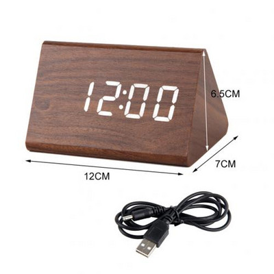 LED fa ébresztőóra asztal hangvezérlés digitális óra hőmérséklet páratartalom kijelző fa asztali órák USB/AAA