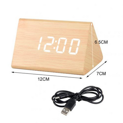 LED fa ébresztőóra asztal hangvezérlés digitális óra hőmérséklet páratartalom kijelző fa asztali órák USB/AAA