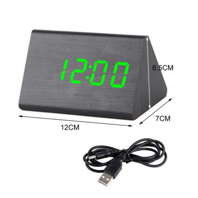 LED fa ébresztőóra asztal hangvezérlés digitális óra hőmérséklet páratartalom kijelző fa asztali órák USB/AAA