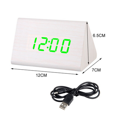 LED fa ébresztőóra asztal hangvezérlés digitális óra hőmérséklet páratartalom kijelző fa asztali órák USB/AAA
