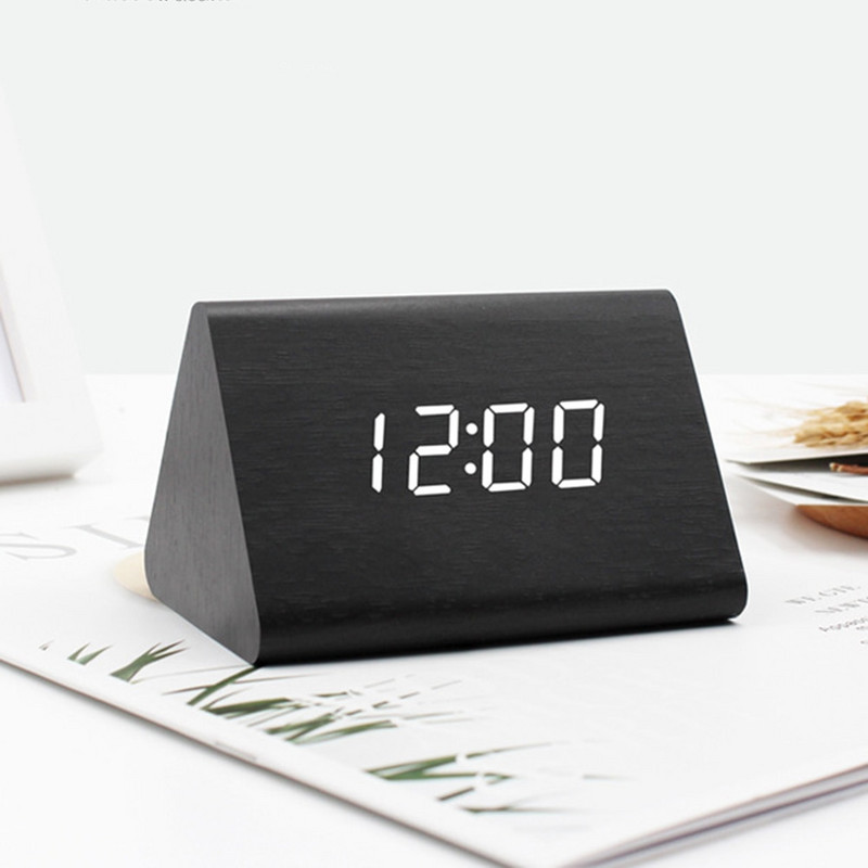 LED fa ébresztőóra asztal hangvezérlés digitális óra hőmérséklet páratartalom kijelző fa asztali órák USB/AAA