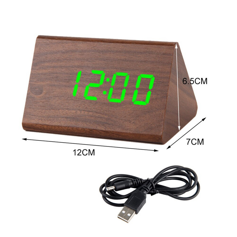 LED fa ébresztőóra asztal hangvezérlés digitális óra hőmérséklet páratartalom kijelző fa asztali órák USB/AAA