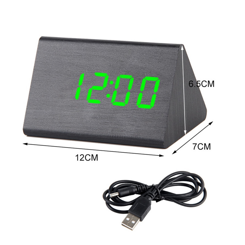 LED fa ébresztőóra asztal hangvezérlés digitális óra hőmérséklet páratartalom kijelző fa asztali órák USB/AAA