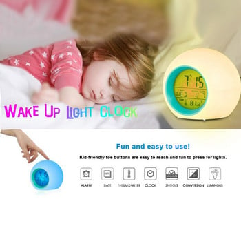 Πολυλειτουργικά Παιδικά Ξυπνητήρια Παιδικά Ξυπνητήρι με αλλαγή χρώματος LED Ρολόι αφύπνισης Θερμόμετρο Λειτουργία Snooze Ψηφιακό επιτραπέζιο ρολόι
