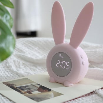 Cartoon Bunny Kids Ξυπνητήρι Sleep Trainer Επαναφορτιζόμενο νυχτερινό φως με 6 φωνές Έλεγχος χρονοδιακόπτη ύπνου με ψηφιακό θερμόμετρο