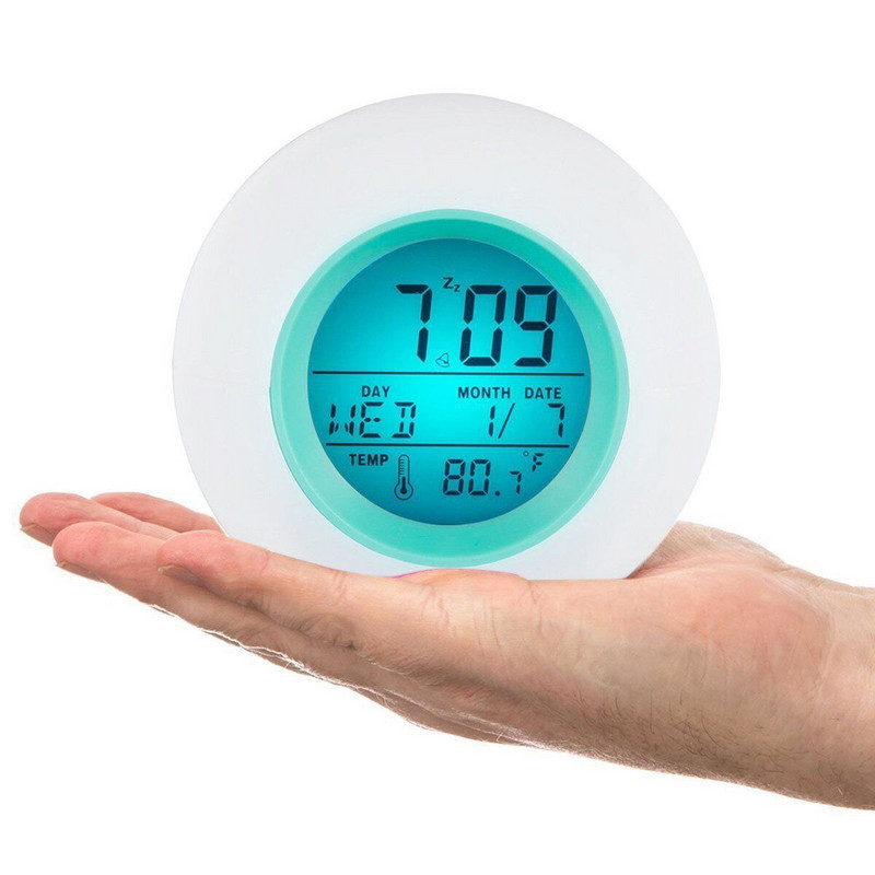 Skaitmeninis LED foninio apšvietimo ekranas Wake Up Light, keičiantis spalvas stalinis žadintuvas su natūraliais garsais Saulėtekio simuliatoriaus snaudimo režimas