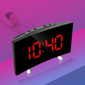 LED digitális tükör óra ívelt felületű ébresztőóra otthoni asztali dekoráció Tárolóóra asztali USB táp hőmérséklet kijelző