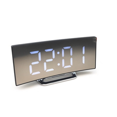 LED digitális tükör óra ívelt felületű ébresztőóra otthoni asztali dekoráció Tárolóóra asztali USB táp hőmérséklet kijelző