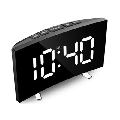 LED digitális tükör óra ívelt felületű ébresztőóra otthoni asztali dekoráció Tárolóóra asztali USB táp hőmérséklet kijelző