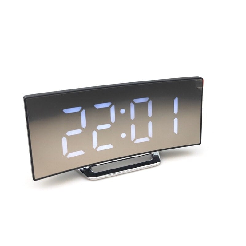 LED digitális tükör óra ívelt felületű ébresztőóra otthoni asztali dekoráció Tárolóóra asztali USB táp hőmérséklet kijelző
