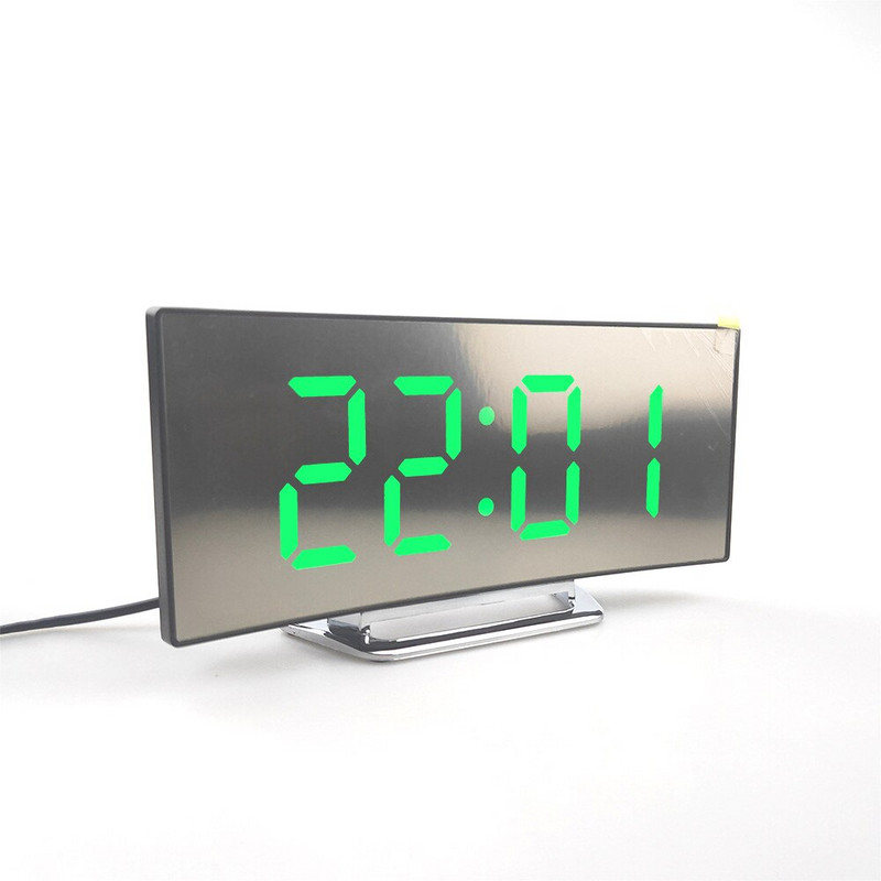 LED digitális tükör óra ívelt felületű ébresztőóra otthoni asztali dekoráció Tárolóóra asztali USB táp hőmérséklet kijelző
