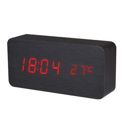 Ceas cu alarmă din lemn Baldr Contor digital de temperatură Calendar USB Termometru de birou de acasă Temporizator de somn LED Ceas de masă cu control al sunetului