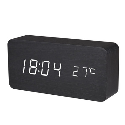 Ceas cu alarmă din lemn Baldr Contor digital de temperatură Calendar USB Termometru de birou de acasă Temporizator de somn LED Ceas de masă cu control al sunetului