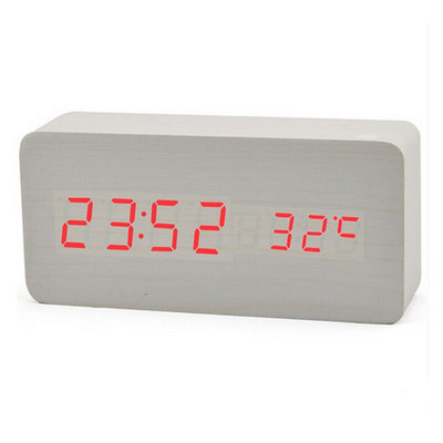 Ceas cu alarmă din lemn Baldr Contor digital de temperatură Calendar USB Termometru de birou de acasă Temporizator de somn LED Ceas de masă cu control al sunetului
