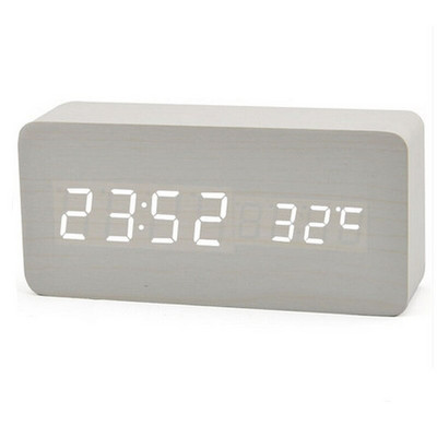 Ceas cu alarmă din lemn Baldr Contor digital de temperatură Calendar USB Termometru de birou de acasă Temporizator de somn LED Ceas de masă cu control al sunetului