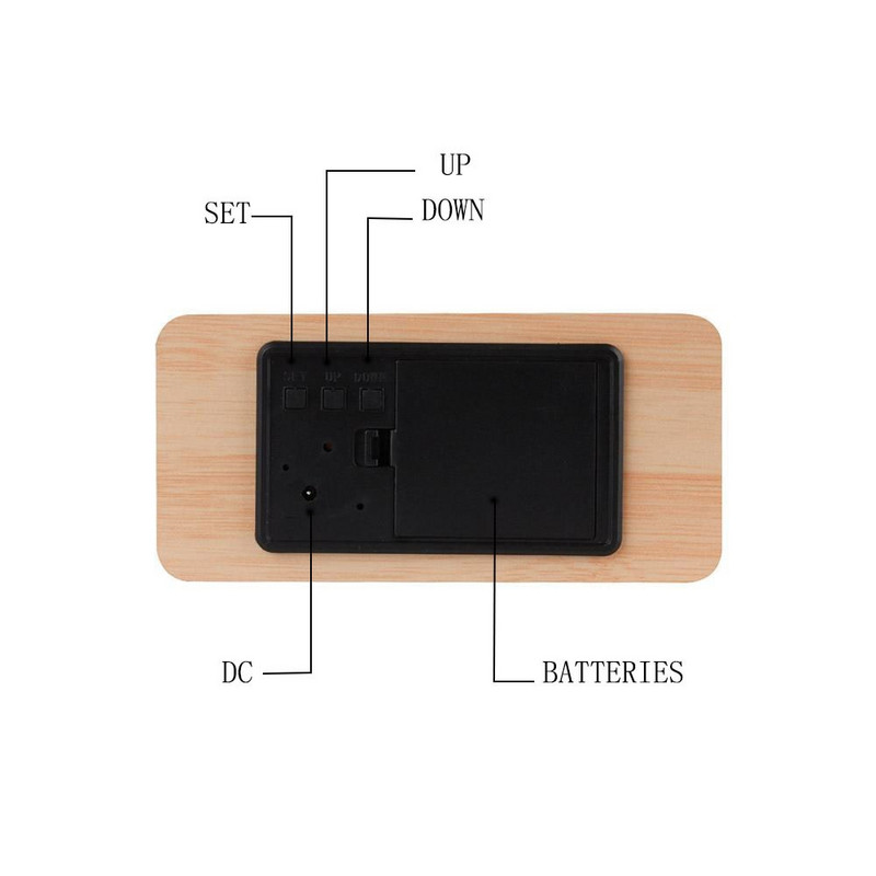 Ceas cu alarmă din lemn Baldr Contor digital de temperatură Calendar USB Termometru de birou de acasă Temporizator de somn LED Ceas de masă cu control al sunetului