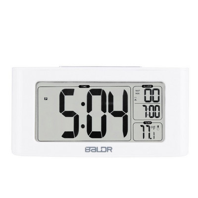 Ceas cu alarmă digital Baldr LCD Cronometru pentru somn Temperatură Afișare timp Ceas Dormitor Lumină de fundal albă Masă de călătorie Termometru Amânare