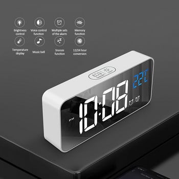 LED Ψηφιακός καθρέφτης Ξυπνητήρι Φωνητικός έλεγχος Ηλεκτρονικό επιτραπέζιο ρολόι Λειτουργία αναβολής ώρας Εμφάνιση θερμοκρασίας Ρολόι επιτραπέζιου USB