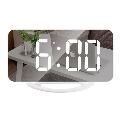 MICLOCK digitális tükrös ébresztőóra 7"-es, nagy LED-es egyszerűségű elektronikus fali modern modern órák érintéssel, dupla USB-töltéssel