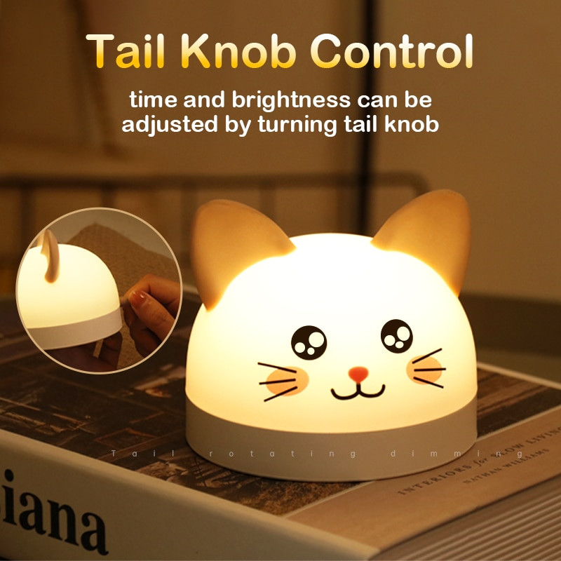 Mielas katės žadintuvas vaikams su 2 spalvų LED lempos laikmačiu, snausti, įkraunamas naktinis apšvietimas Kalėdų dovanos vaikams
