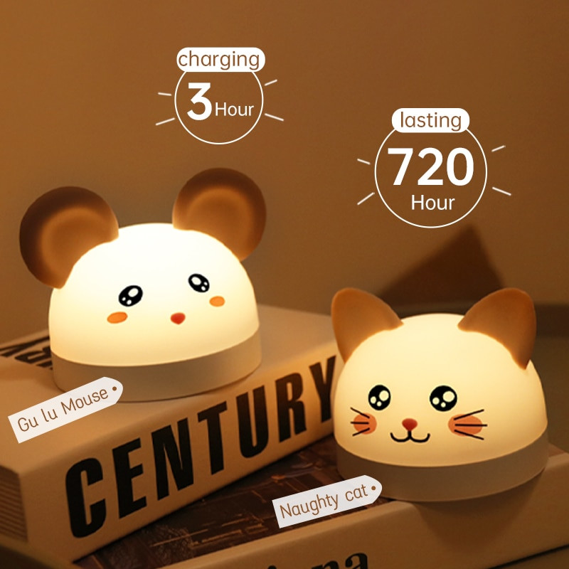 Mielas katės žadintuvas vaikams su 2 spalvų LED lempos laikmačiu, snausti, įkraunamas naktinis apšvietimas Kalėdų dovanos vaikams