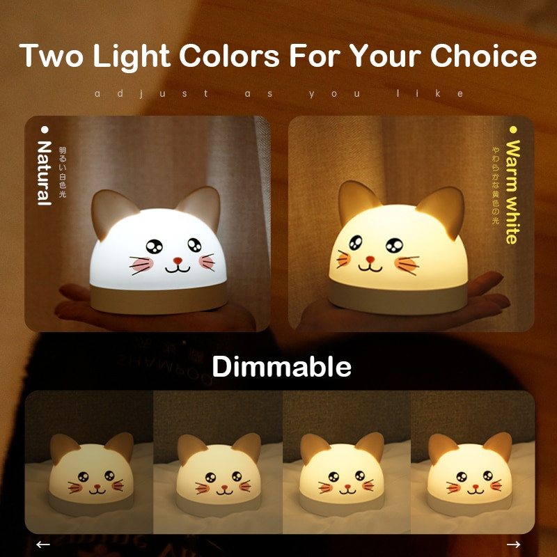 Mielas katės žadintuvas vaikams su 2 spalvų LED lempos laikmačiu, snausti, įkraunamas naktinis apšvietimas Kalėdų dovanos vaikams