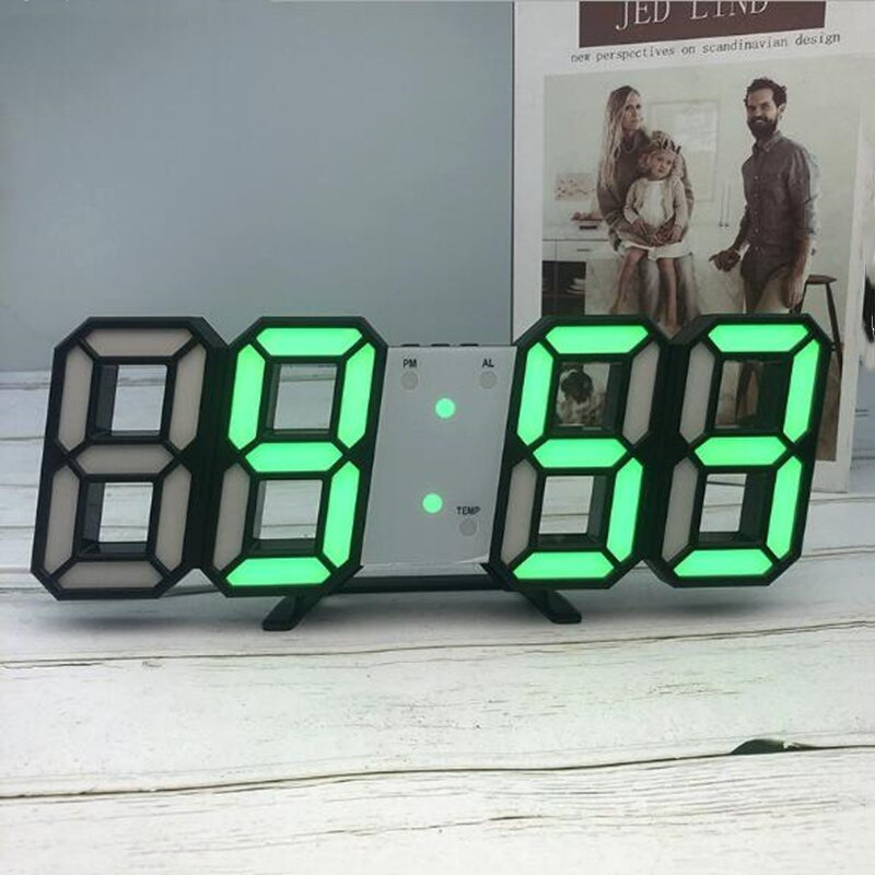 Ceas cu alarmă digital cu LED-uri 3D Control vocal Ceas electronic de perete Temperatura Data 3 alarme Modul noapte Ceas de masă montat pe perete