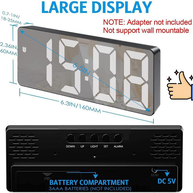 Ceas cu LED inteligent Ceas cu alarmă digitală pe noptieră Ceas cu alarmă digitală Masă de birou Ceas electronic de birou Funcție de amânare Ceas cu alarmă cu trezire prin USB