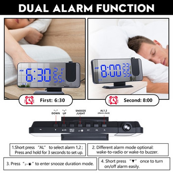 LED цифров будилник с проекция Електронни настолни часовници USB Wake Up FM радио Време Проектор Функция Snooze