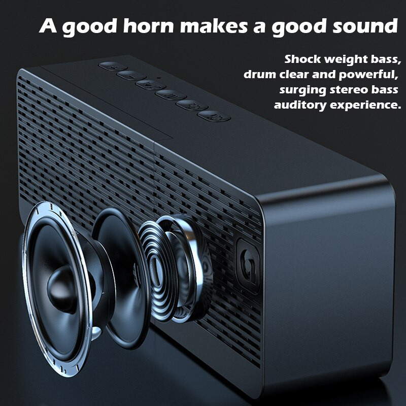 Difuzor Bluetooth fără fir Radio FM Casetă de sunet Ceas cu alarmă de birou Subwoofer Player muzical Card TF Difuzor bas Boom pentru Xiaomi