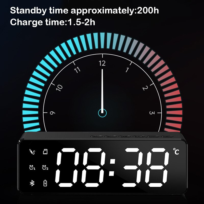 Difuzor Bluetooth fără fir Radio FM Casetă de sunet Ceas cu alarmă de birou Subwoofer Player muzical Card TF Difuzor bas Boom pentru Xiaomi
