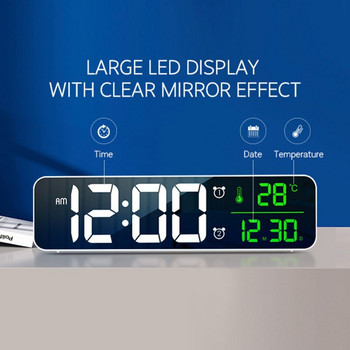 Ρολόι Ξυπνητήρι LED με Τραπέζι θύρας USB Ψηφιακός καθρέφτης Ρολόι Ξυπνητήρι για Υπνοδωμάτια Λειτουργία Snooze Ηλεκτρονικά Επιτραπέζια Ρολόγια