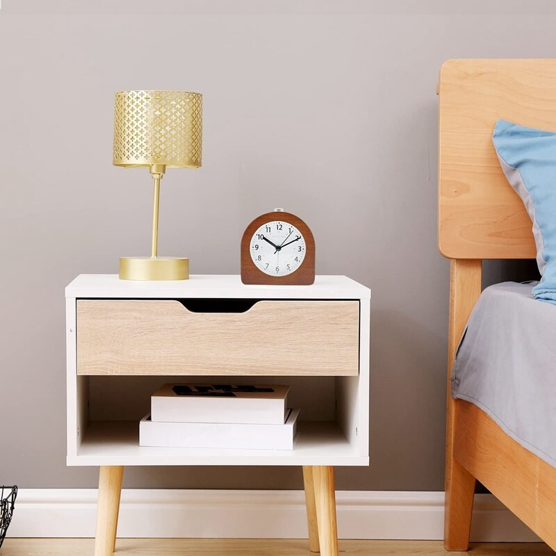 Žadintuvas be tiksėjimo Retro medinis žadintuvas su žadintuvo šviesa Tylus stalo laikrodis su snaudimo funkcija