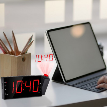 Επιτραπέζιο ξυπνητήρι LED Ρολόι ραδιόφωνο προβολής Ψηφιακό ξυπνητήρι με ραδιόφωνο FM Φόρτιση USB για υπνοδωμάτιο σπιτιού Λειτουργία αναβολής χρόνου 1 τεμ.