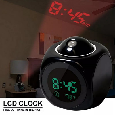Нов LCD гласова проекция Говорещ будилник Подсветка Електронен цифров проектор Часовник Настолен часовник Температура Дисплей Време