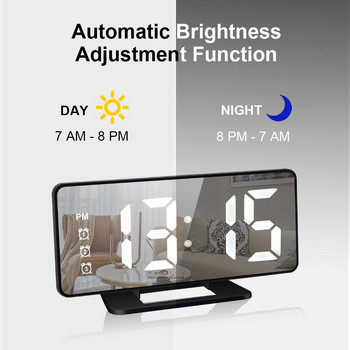 Καθρέφτης LED Ψηφιακό Ξυπνητήρι Διακόσμηση επιτραπέζιου υπνοδωματίου Φως Θερμοκρασία Λειτουργία Snooze Επιτραπέζιο Ρολόι κομοδίνου Ηλεκτρονικό