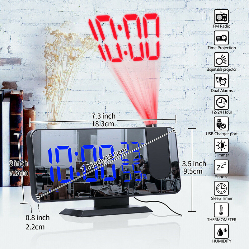 Projektorral LED digitális ébresztőóra asztal digitális mennyezeti projektor elektronikus ébresztőóra USB WakeUp FM rádió szundi funkció
