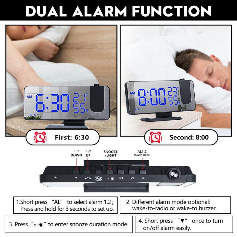 Projektorral LED digitális ébresztőóra asztal digitális mennyezeti projektor elektronikus ébresztőóra USB WakeUp FM rádió szundi funkció