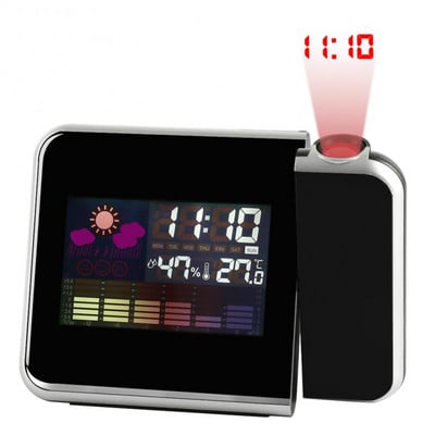 Projekcinis LCD žadintuvas stalas Skaitmeninis foninio apšvietimo jutiklis Automatinis minkštos šviesos snaudimo data Temperatūros orų prognozė